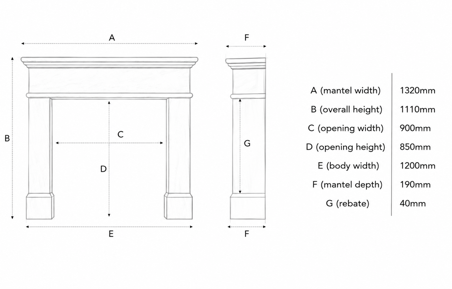 Limestone fireplace dimensions.
