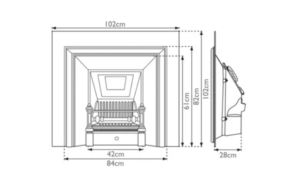 Carron Royal Fire Insert Black Finish Dimensions