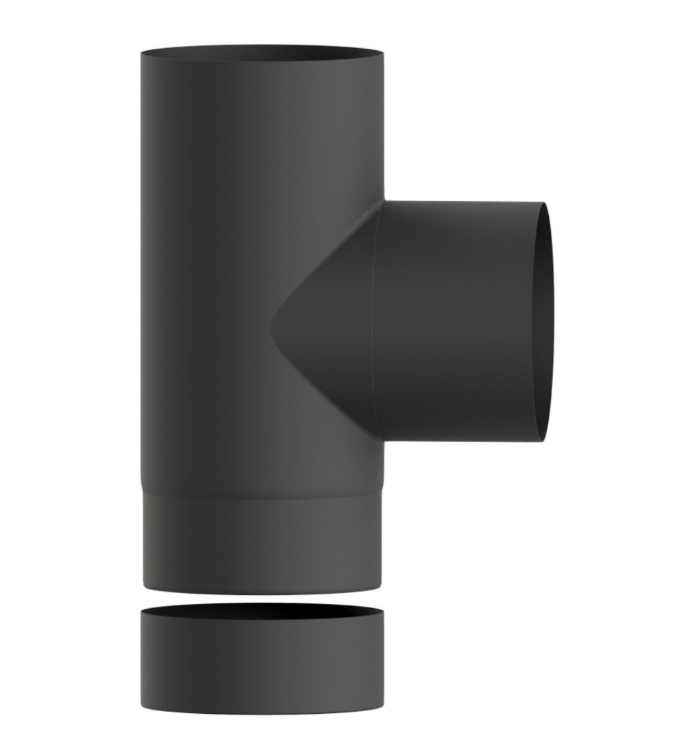 Dura Flue Matt Black 90° T-Piece with End Cap – 5" (125mm)