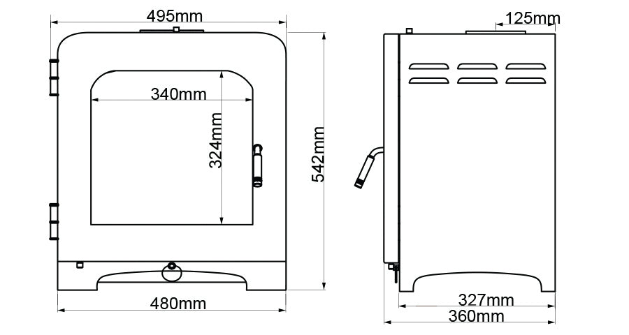 Saltfire ST4 Wood Stove Dimensions