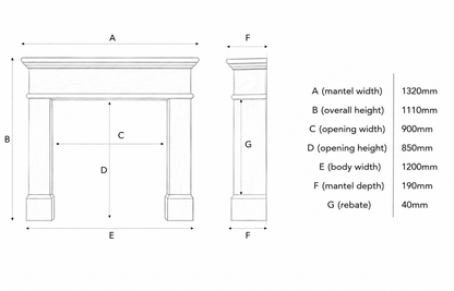 Limestone fireplace dimensions.