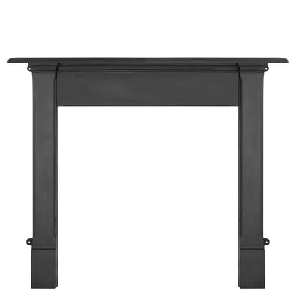 Carron Black fireplace mantel on a white background
