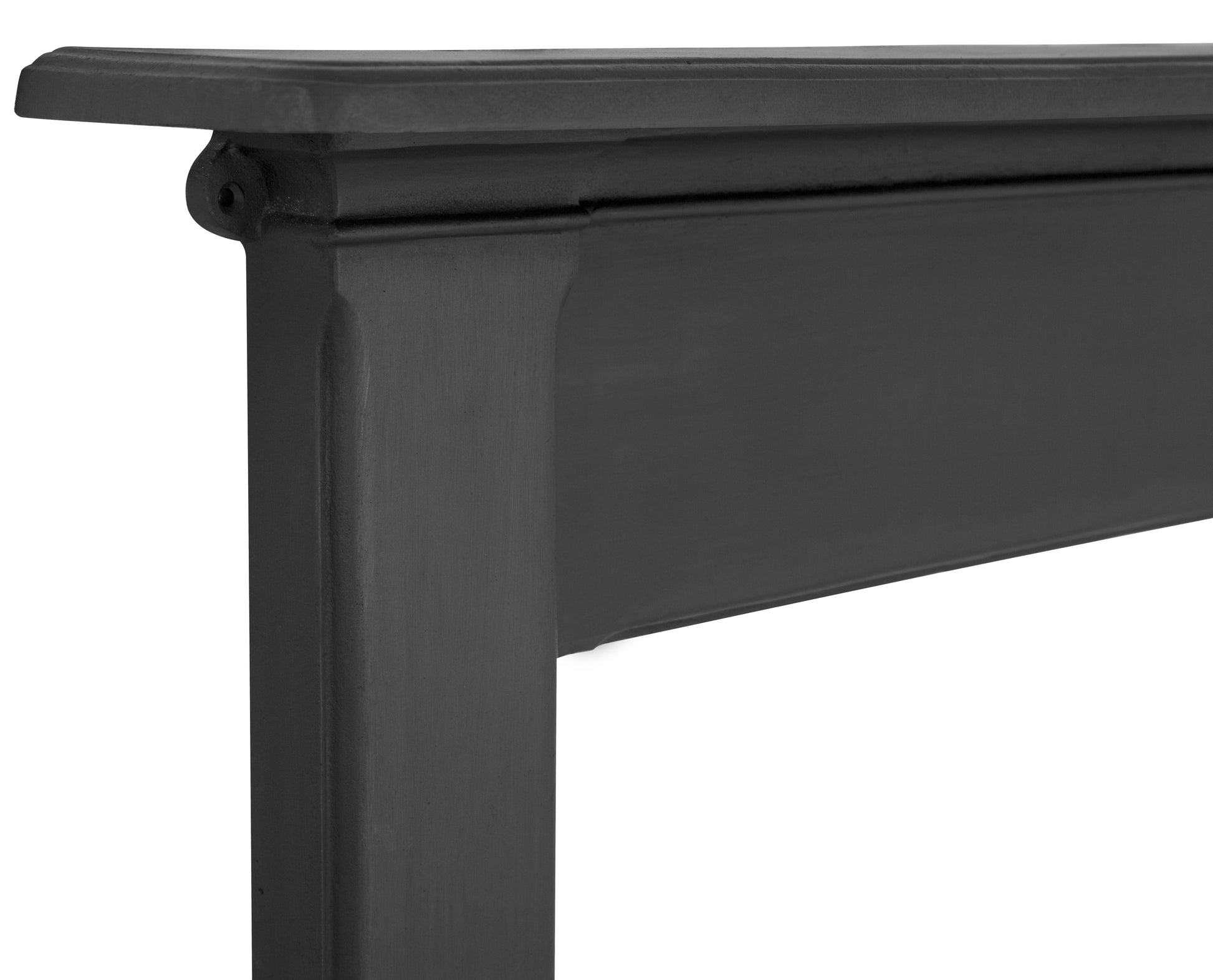 Carron Fireplace Close-up of a black metal shelf with a white background