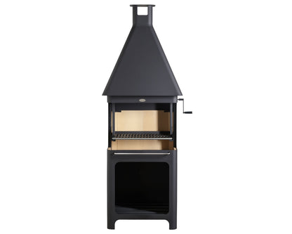 Carron Bellmount BBQ Fireplace Black outdoor barbecue grill with a conical roof on a white background