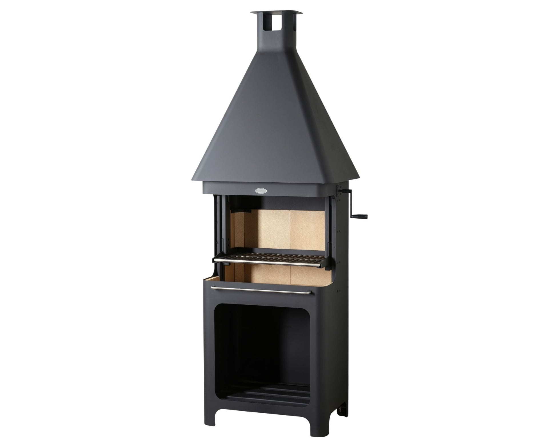 Carron Bellmount BBQ Fireplace Black outdoor barbecue grill with a chimney on a white background