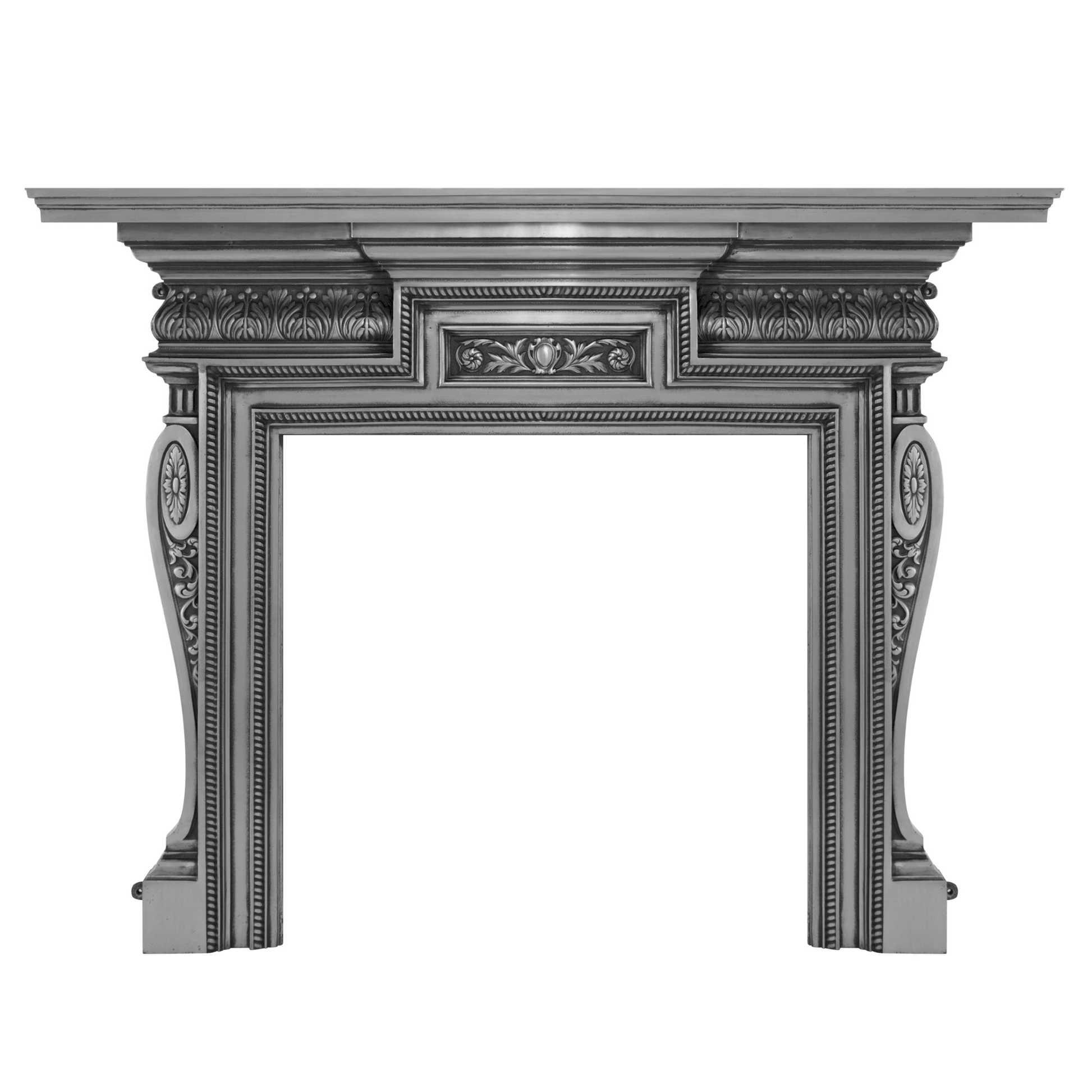 Carron Knightsbridge Decorative fireplace mantel with intricate carvings on a white background