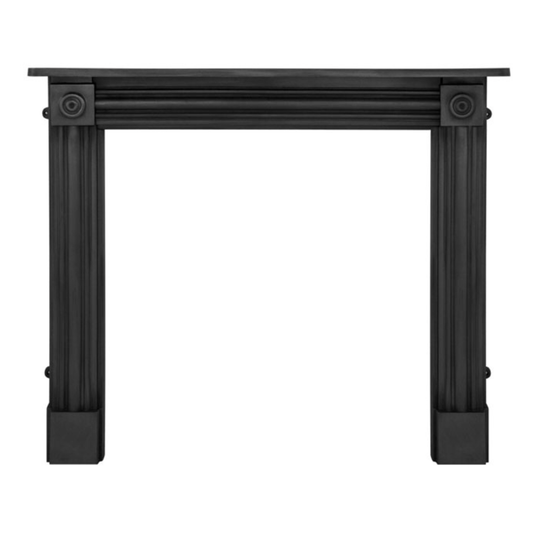 Carron Regent Black fireplace mantel on a white background