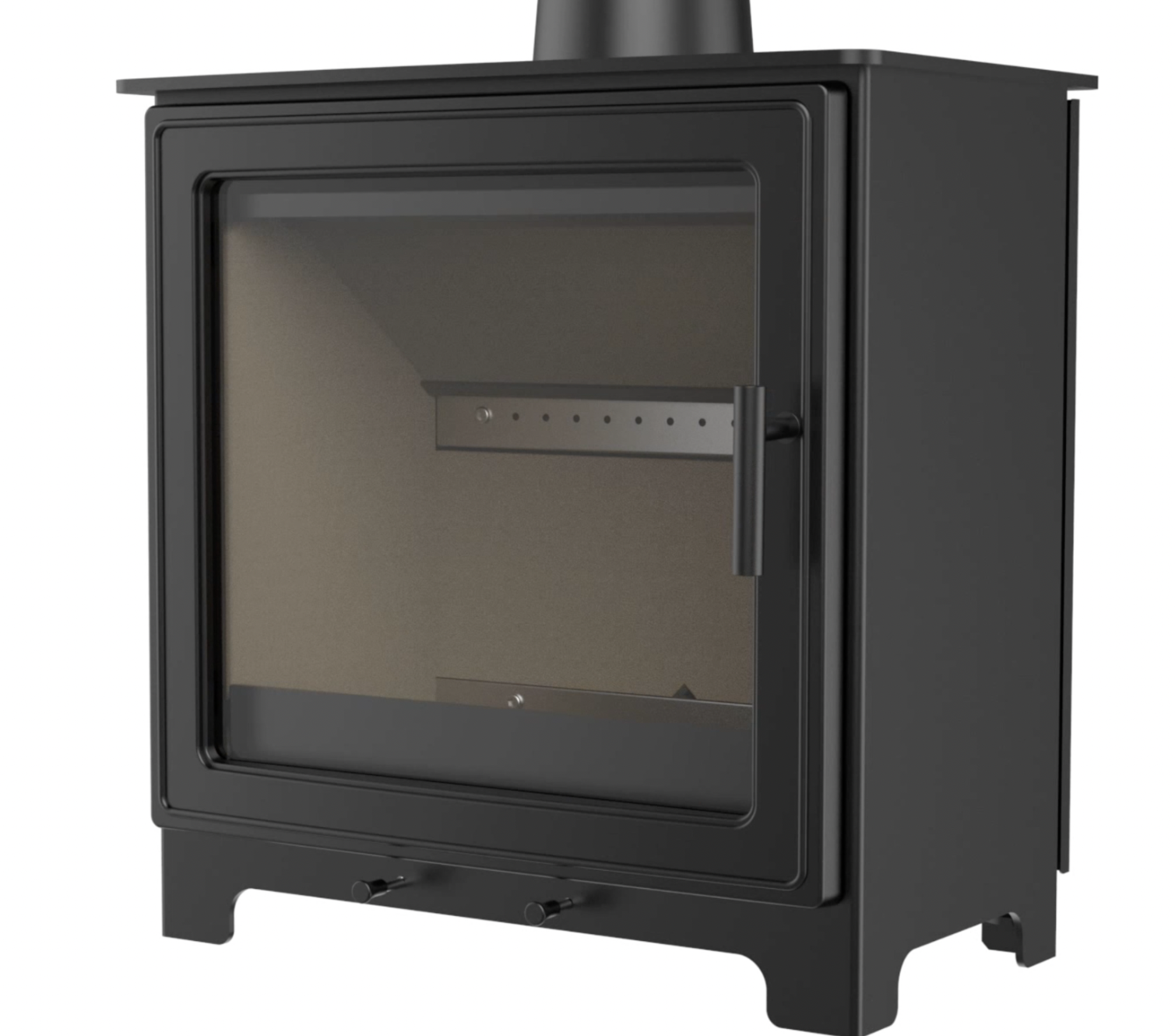Clifton 5 Wide Black freestanding stove with glass door on a white background