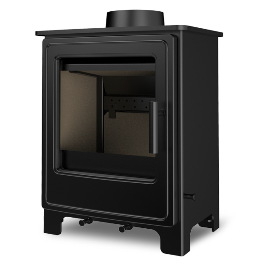 Black Clifton 5 wood stove on a white background