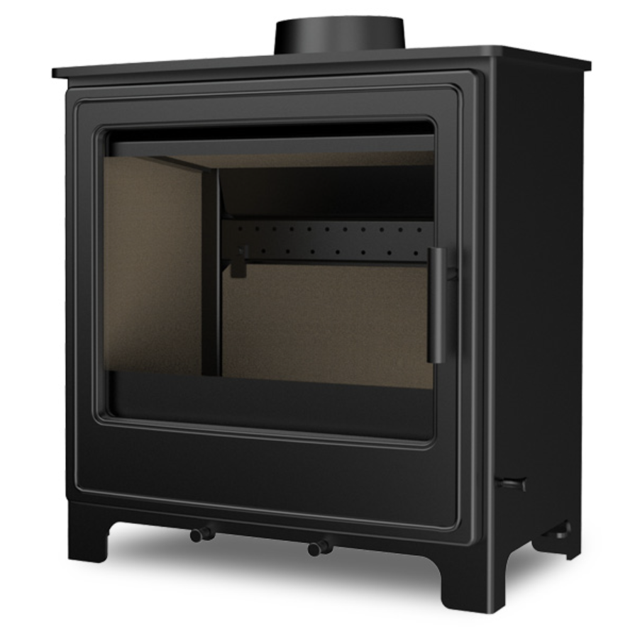 Black Clifton 8 metal stove on a white background