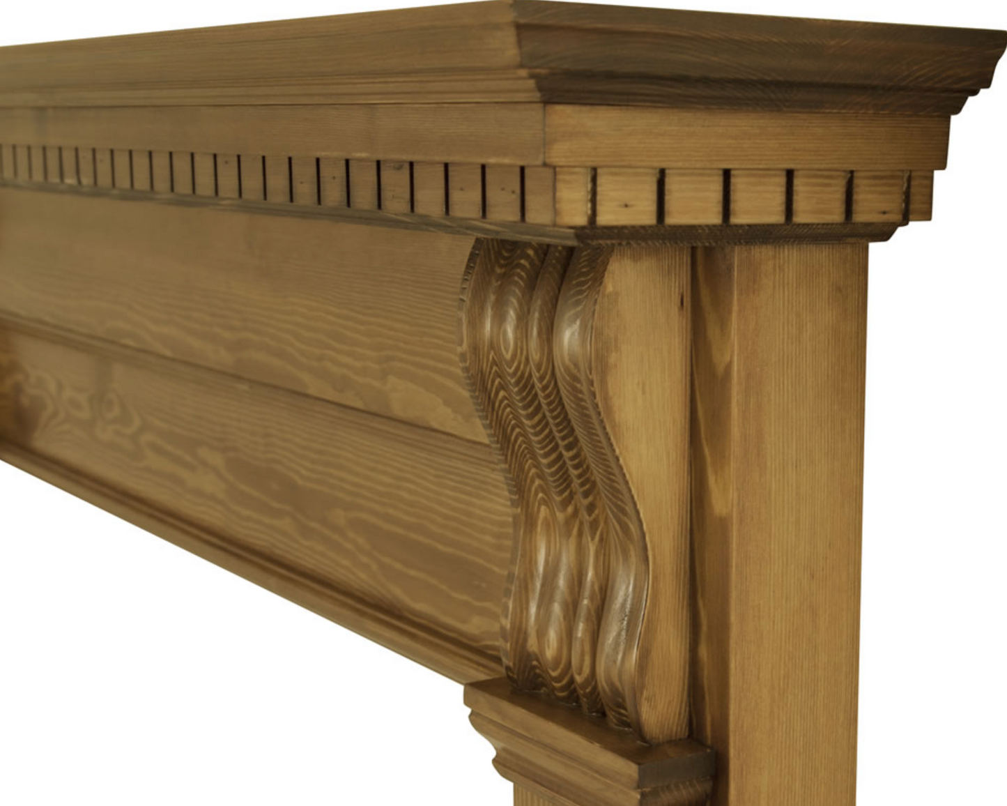 Corbel Fireplace Pine Waxed Close Up
