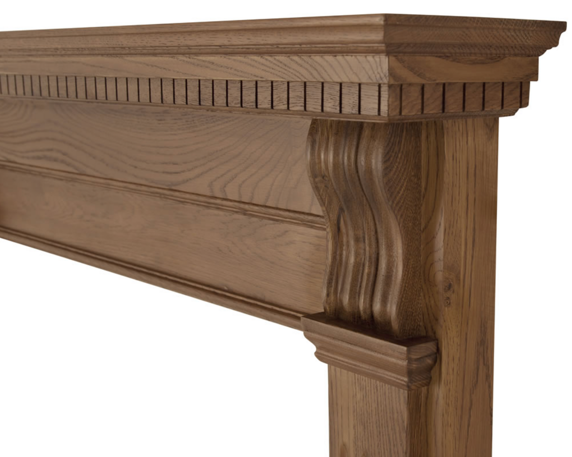 Corbel Fireplace Oak Waxed Close Up