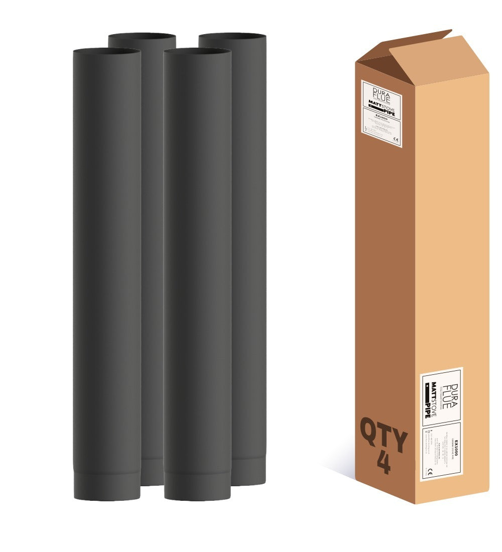Dura Flue Matt Black 1000mm Straight Stove Pipe – 6" (150mm) Box of 4