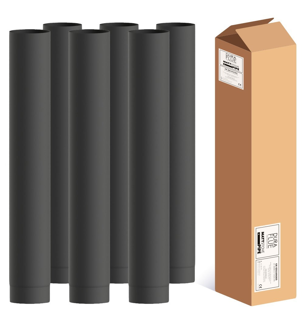 Dura Flue Matt Black 1000mm Straight Stove Pipe – 5" (125mm) Box of 6