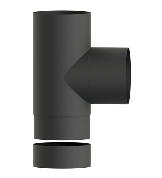 Dura Flue Matt Black 90° T-Piece with End Cap – 6" (150mm)