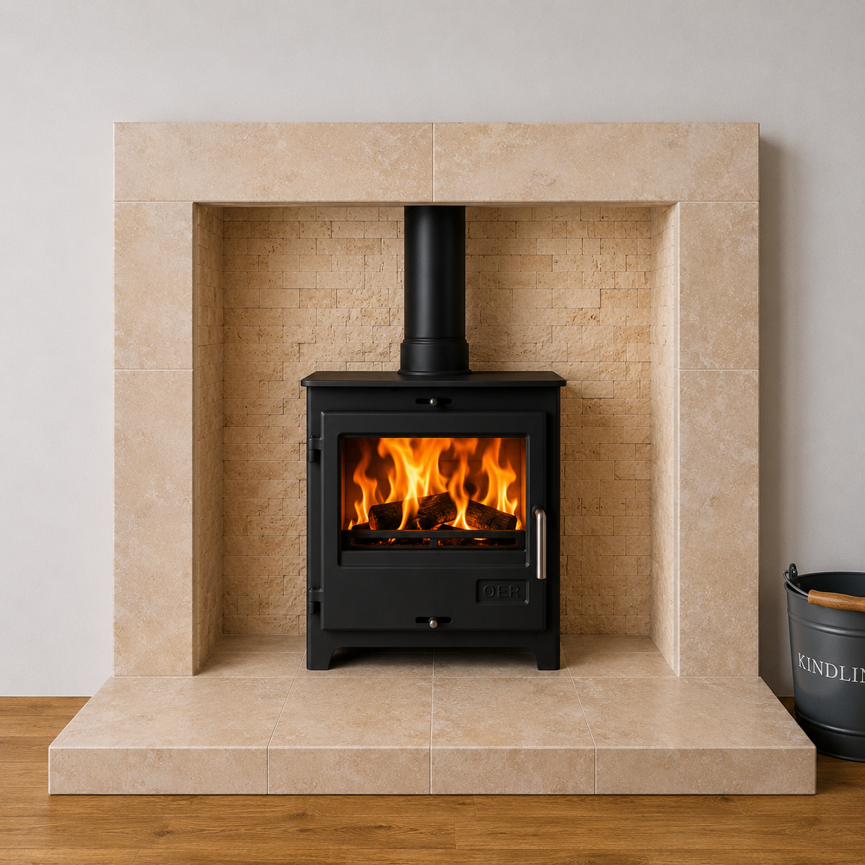 OER Dove Cream Rockstone Full Tiled Fireplace