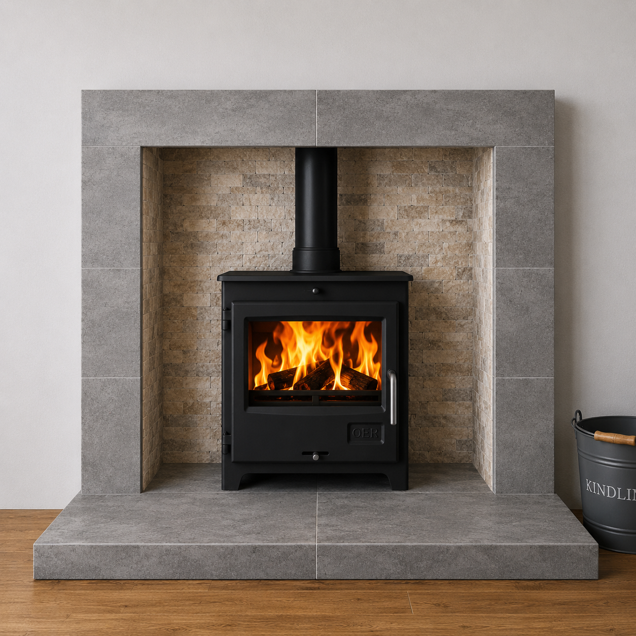 OER Dove Grey Ash Grey Full Tiled Fireplace