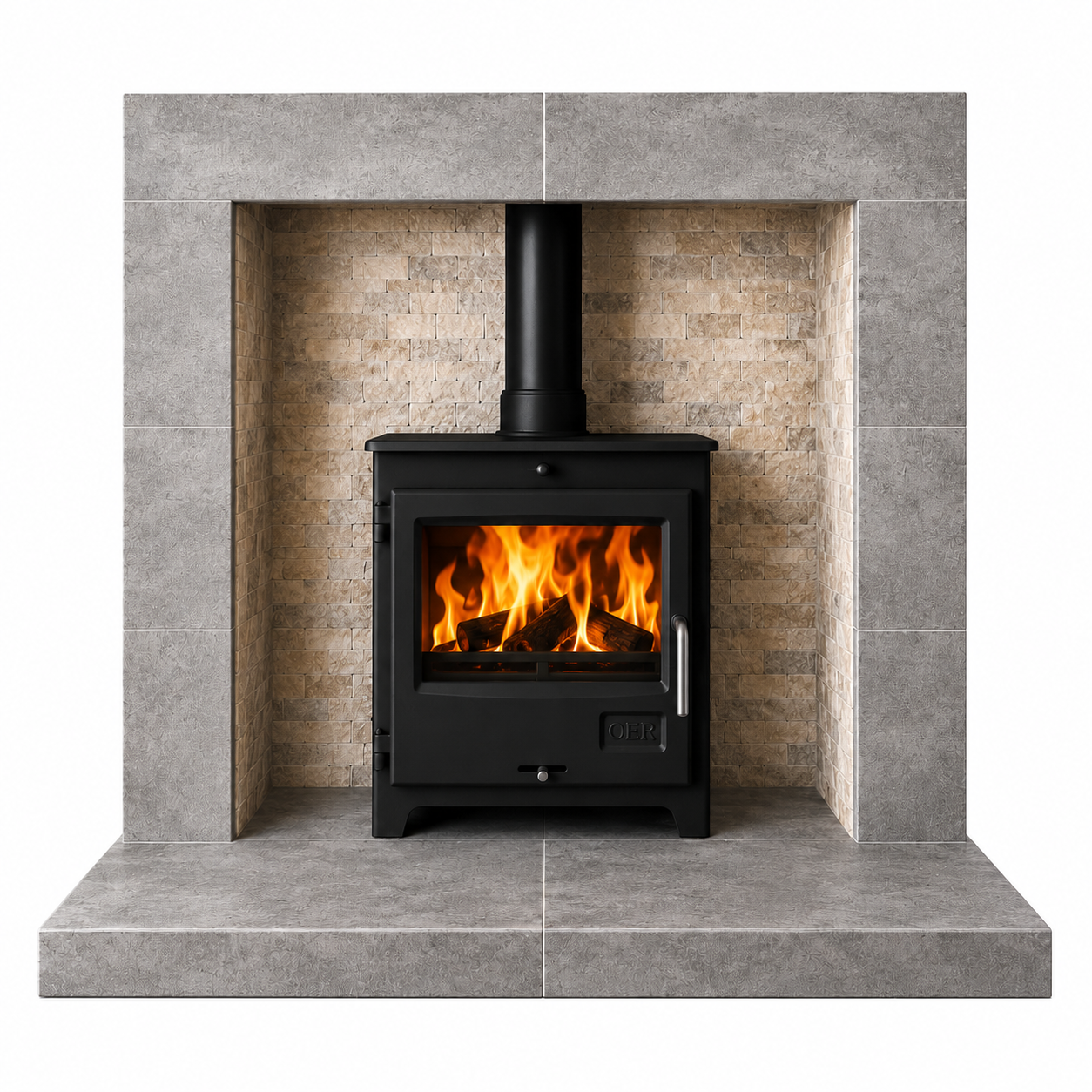 OER Dove Grey Ash Grey Full Tiled Fireplace White Background