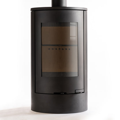 Modern Explorer-C5 black cylindrical stove on a white background