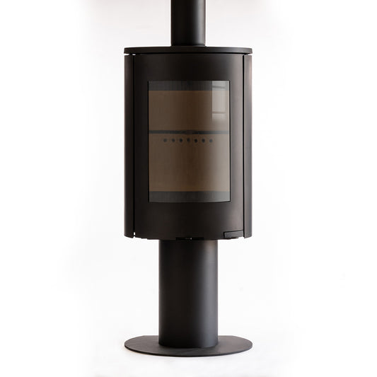 Bristol Explorer C5 with Pedestal in Black,  freestanding stove on a white background