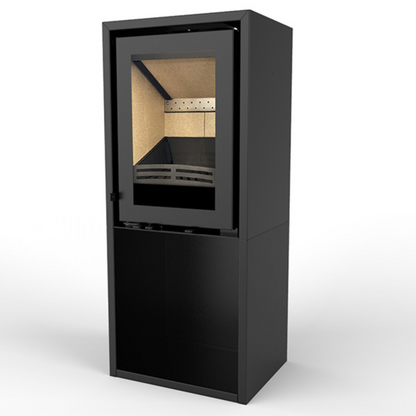 Explorer 5F Tall Stove with Log store on a white background