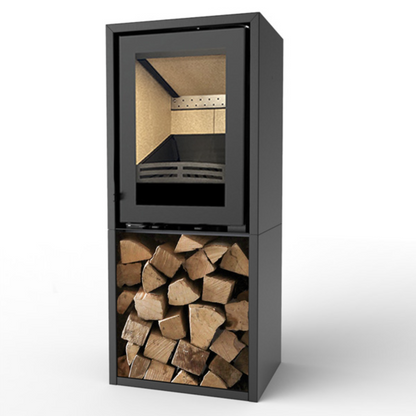 Explorer 5F Tall Stove with Log store on a white background