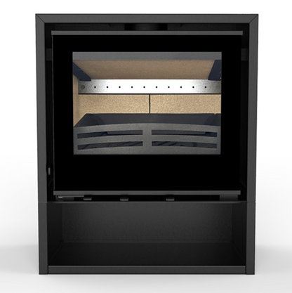 Explorer7FG Stove with log store on white backgroud