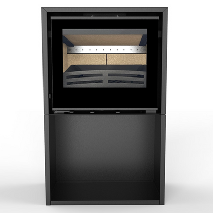 Explorer7FG Stove with tall log store on white background