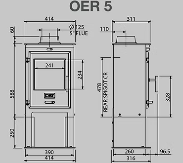 OER 5kW Multi Fuel Stove Dimensions