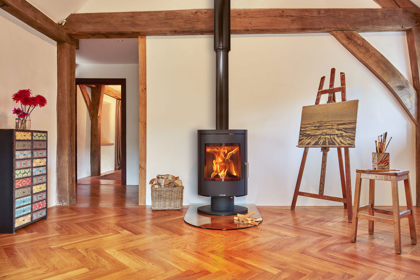 Opus Harmony PR Stove on a glass hearth