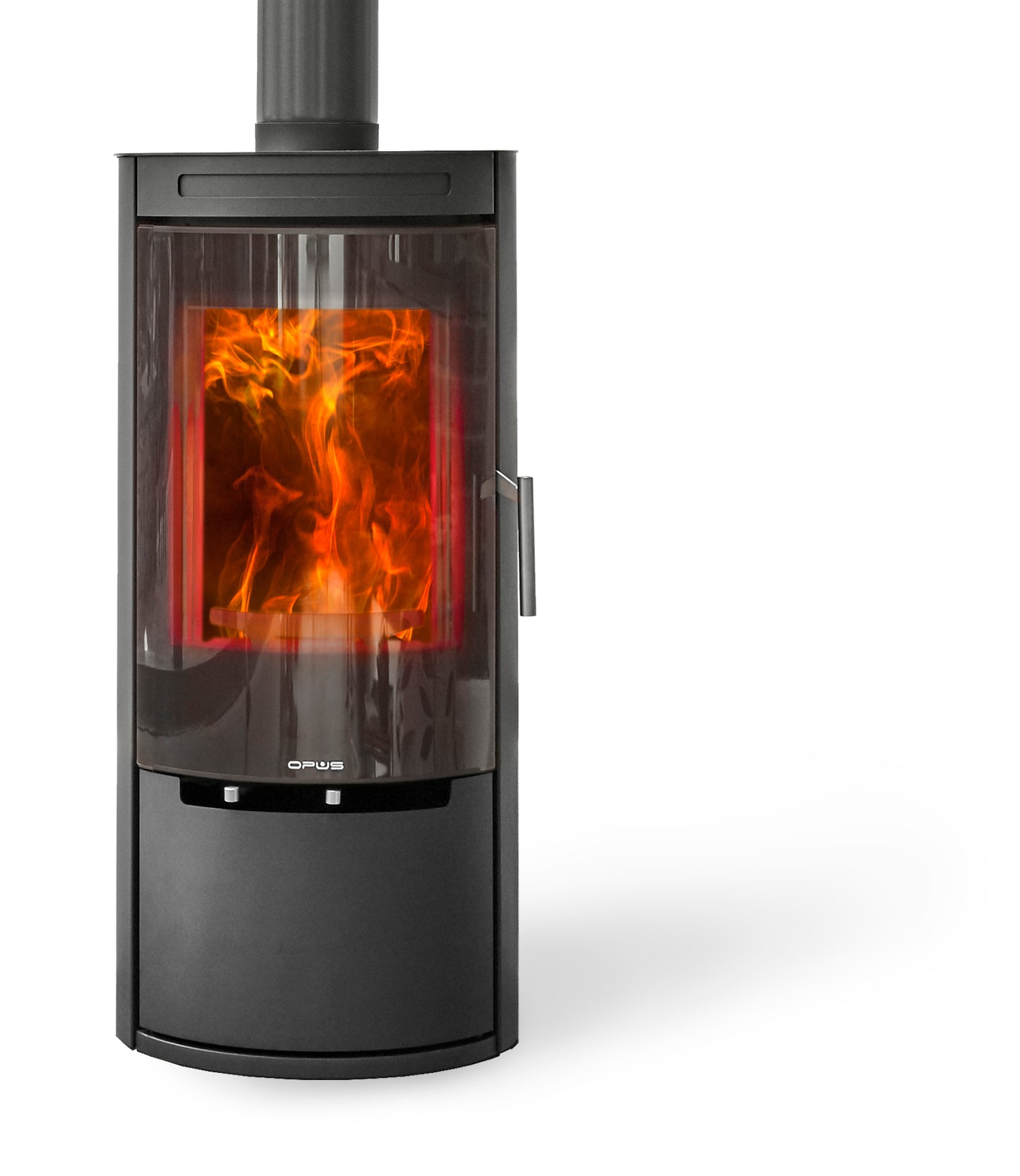 Opus Melody with Glass Door with visible flames on a white background