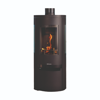 Modern Opus Gas stove with visible flames on a white background