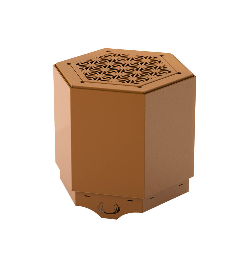 Pollen Hex Small Rust Smokeless Fire Pit with Integrated Tabletop