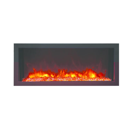 Rayburn Stratus 100-30 XS Extra Slim Electric Fire with glowing flames on a white background
