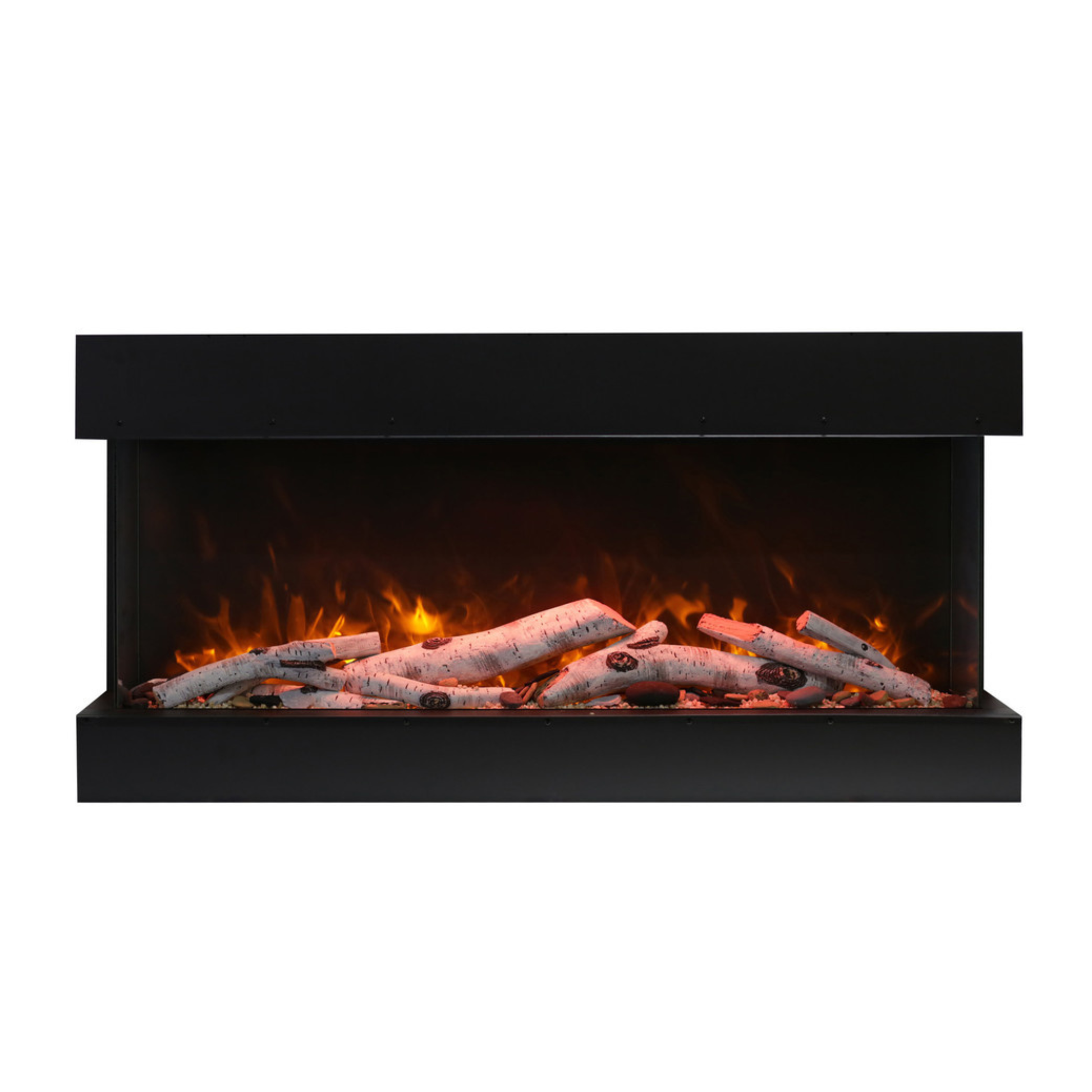 Rayburn Stratus 125-39 Tru View Electric Fire. Electric fireplace with glowing logs on a white background