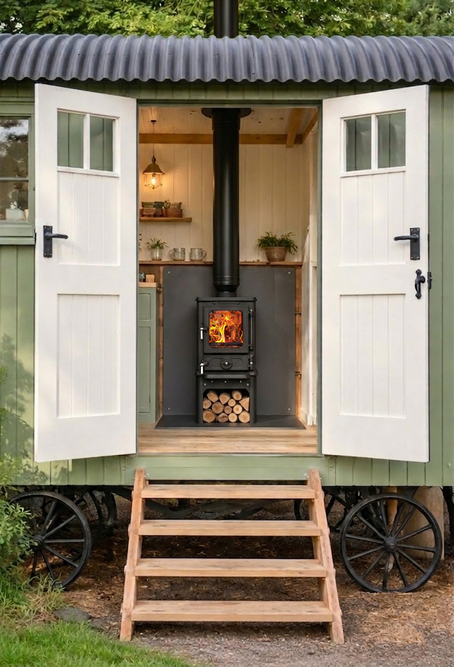 Salamanda Hobbit Stove Sheperds Hut Install