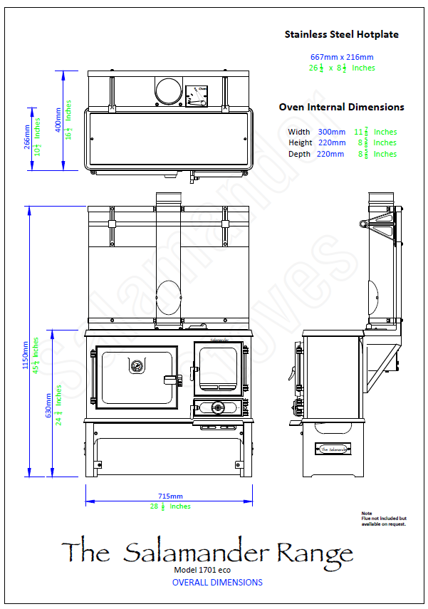 Salamander Little Range Cookstove Overall Dimensions
