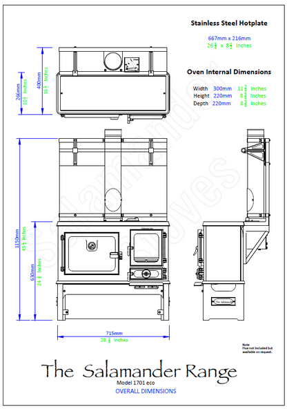Salamander Little Range Cookstove Overall Dimensions