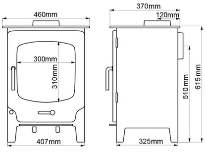 Saltfire ST-X5. wood stove dimensions