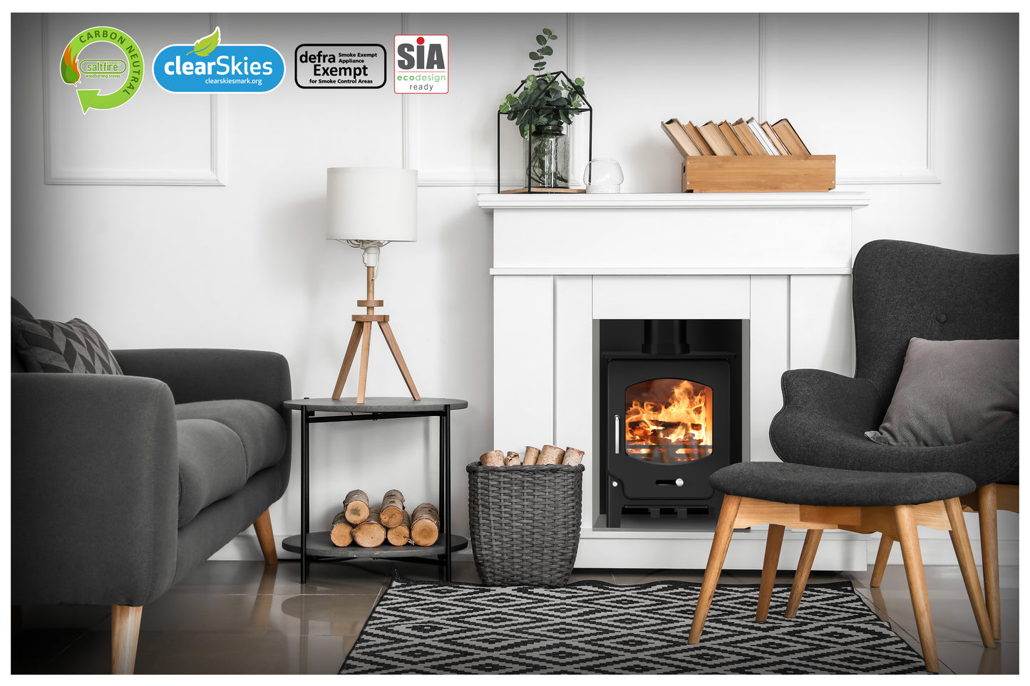 Saltfire X4 log burner in lifestyle picture