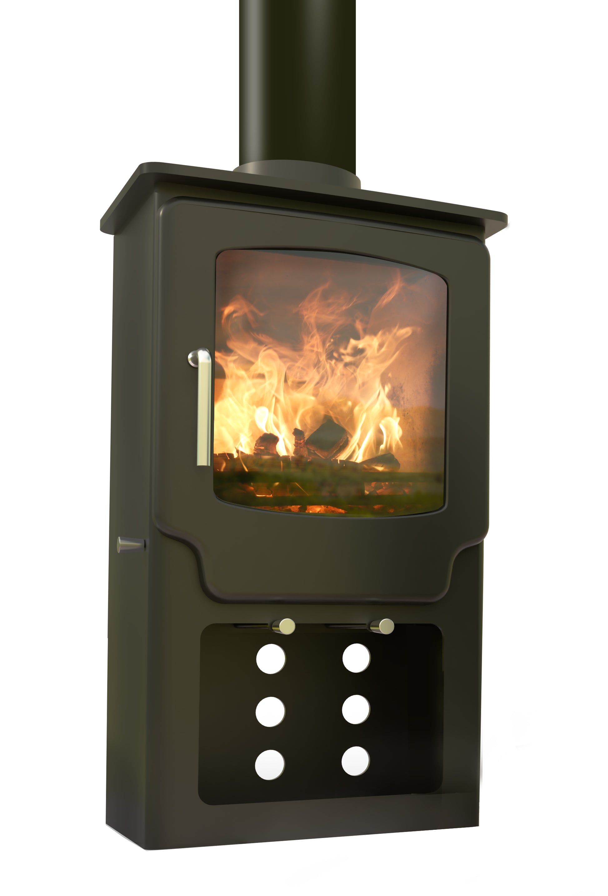 Saltfire Scout Tall green wood stove with flue