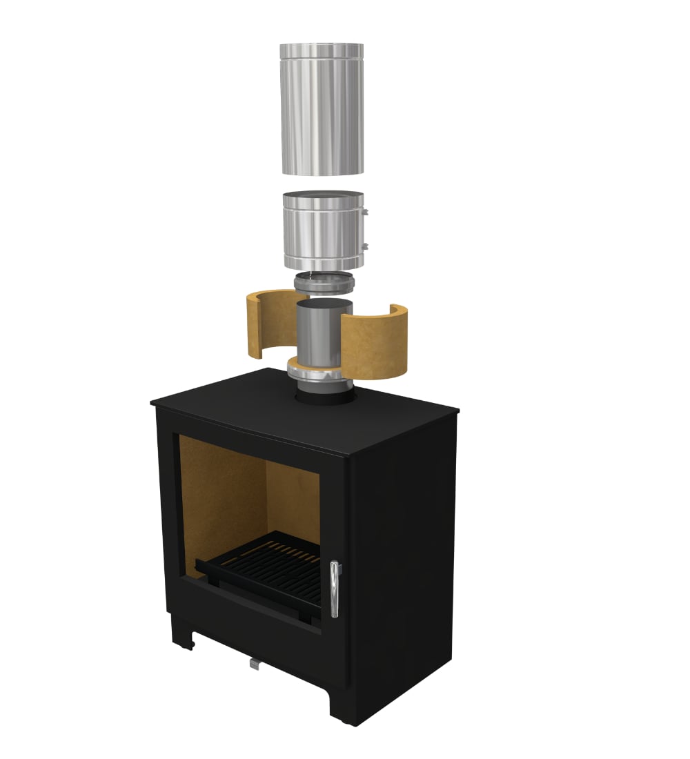 Dura Flue Matt Black Twin Wall 500mm Adjustable Starter Length with Adapter 150mm - 6"
