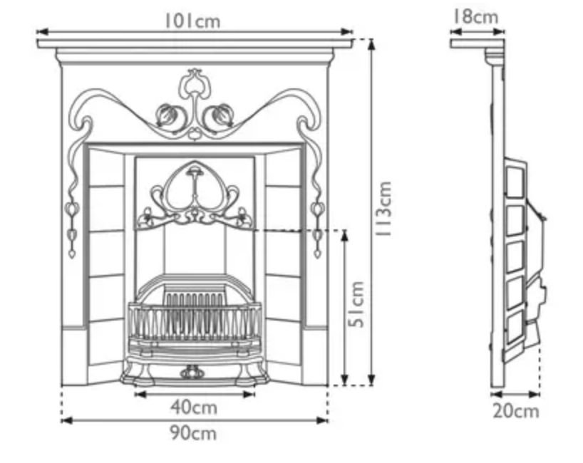 Valentine Combination Fireplace In Black Finish Dimensions