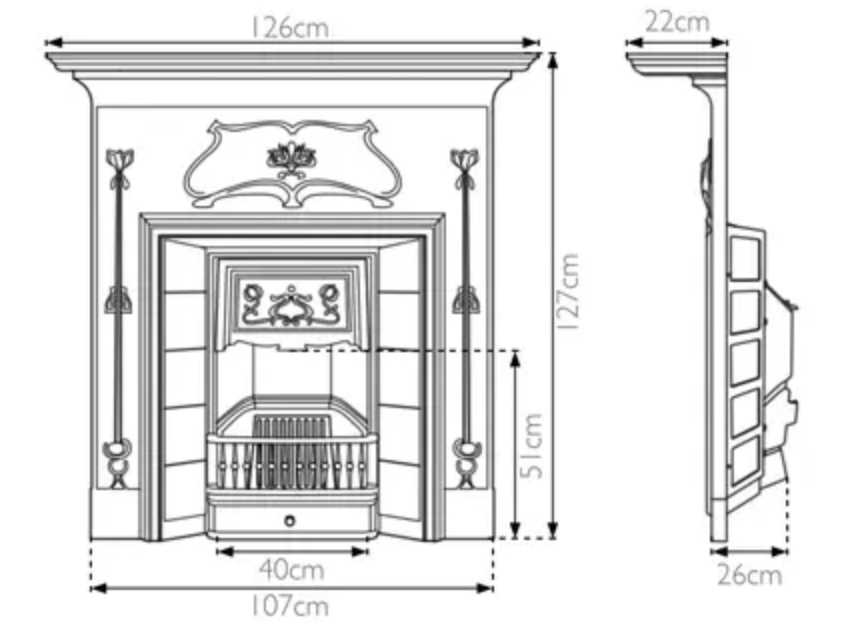 Verona Combination Fireplace Black Finish Dimensions
