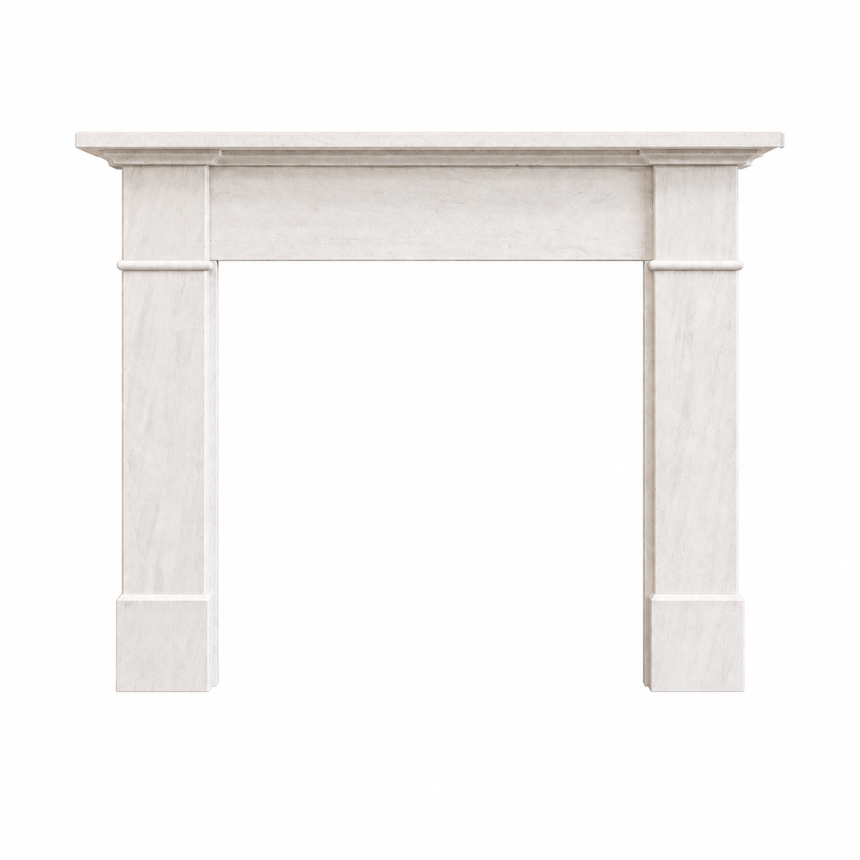 A white limestone fireplace mantel with a textured finish, featuring a flat top surface and two fluted vertical legs, shown against a plain white background.