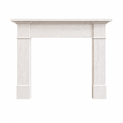 A white limestone fireplace mantel with a textured finish, featuring a flat top surface and two fluted vertical legs, shown against a plain white background.