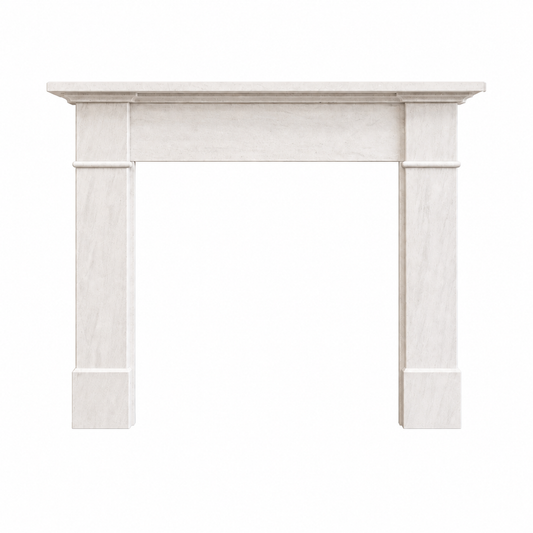 A white limestone fireplace mantel with a textured finish, featuring a flat top surface and two fluted vertical legs, shown against a plain white background.